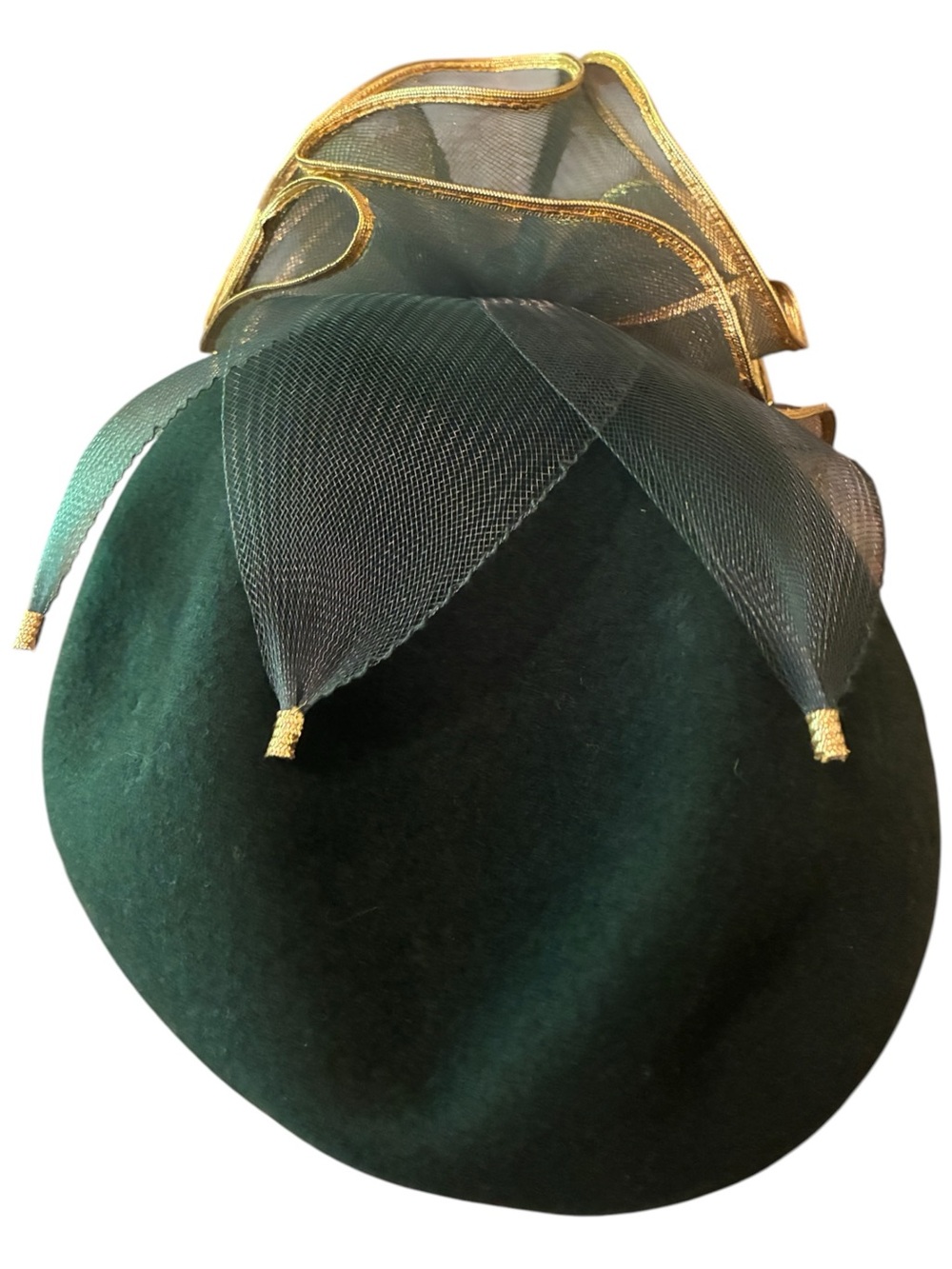 Vintage F&M Hat Co. Emerald Green 100% Wool Fascinator - WPL 4384 Made in USA - Picture 7 of 9